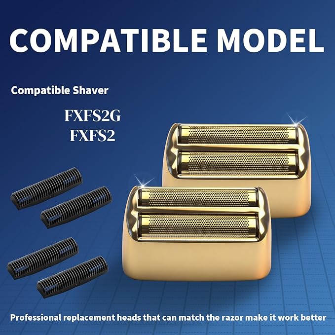 4 Pack Shaver Replacement Foil and Cutters Compatible with BaByliss Double FXFS2 Metal Shaver foil Replacement (Golden 4 Pack)