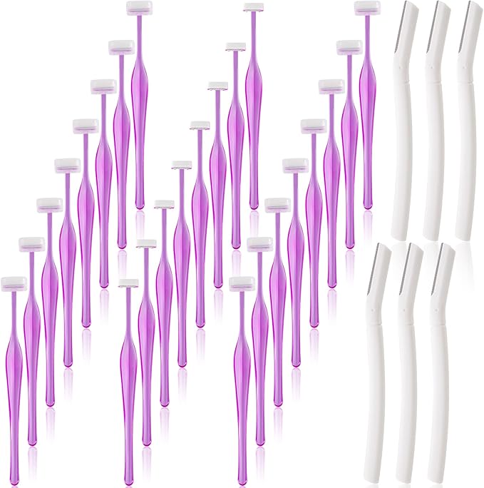 ANCIRS 30 Pack Eyebrow Trimmer Razors for Women Makeup, Facial T Shape Shaver Tool for Eye Brow, Stainless Steel Eyebrow Trimming Kit for Girls- 24 Purple & 6 White