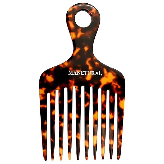 14MX Hair Pick for Women, Wide Tooth Afro Comb for Curly Hair, Cellulose Acetate, 5.5 inches(14 cm), Tortoise, 1 PACK