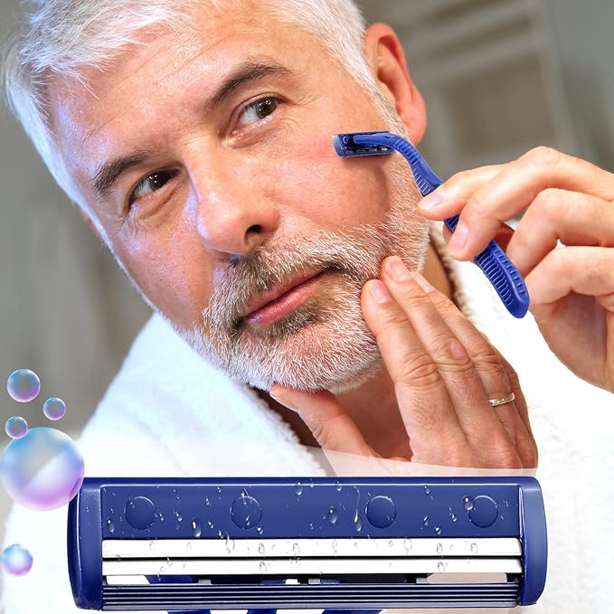 200 Pieces Disposable Razor Bulk for Men Individually Wrapped Twin Blades Shaving Razor for Shaving Safety Hotel Guest House Travel Home Use Portable, Blue