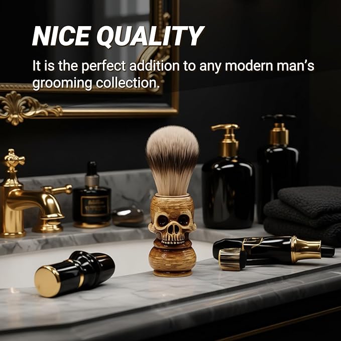 ZJchao Shaving Brushes, Skull Shaped Handle, Rich and Fast Lather Men Shaving Brush, Barber Grooming, Shave Brush for Wet Shave, Use with Safety Razor, Dad Boyfriend Bearded Man Gifts