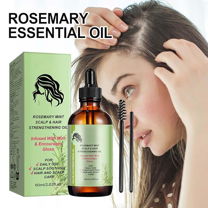 Rosemary Mint Scalp & Hair Strengthening Oil, Natural Ingredients with Jojoba Oil, Anti-Hair Loss Treatment for All Hair Types, 2.02 fl oz Glass Bottle with Dropper