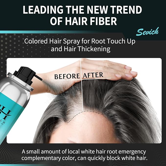 Sevich Hair Fiber Thickener Spray - Instant Hair Thickening Powder for Men & Women, Root Touch Up Hair Color, Hair Building Fibers for Thinning Hair, Waterproof, Sweatproof, Natural Look,120ml Black