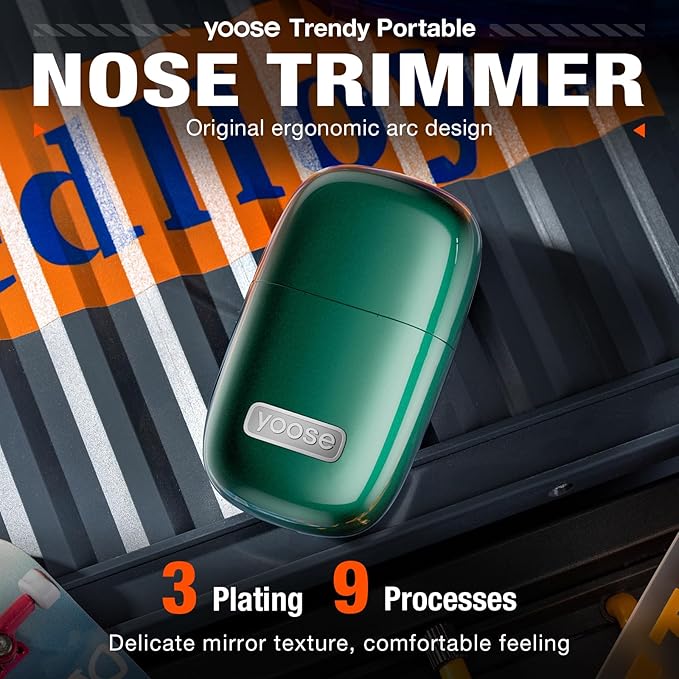 yoose Nose Hair Trimmer 2.0, Alloy Portable Painless Nose Hair Trimmer for Men Women, IPX7 Waterproof, Travel Size, USB-C Rechargeable Nose Trimmer with Dust Protection Cap, Dual Edge Blade, Green