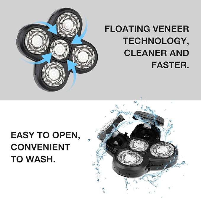Universal 2pcs 5 Blades Shaver Replacement Heads Compatible with Freebird Freedom Bird and More Shaver 5 Blades Replacement Heads with Easy Clean Brush Blade Cover