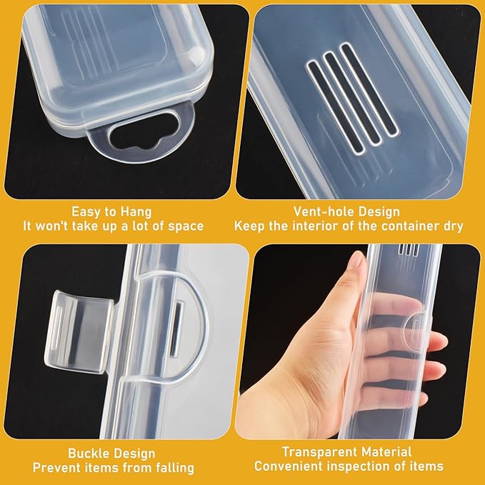 Portable Toothbrush Case 2 PCS Travel Toothbrush Holders with Lid and Air-holes Clear Plastic Storage Container for Tongue Scraper and Toothbrush, 19.8 x 4.5 x 2.7 cm / 7.8 x 1.8 x 1.1in