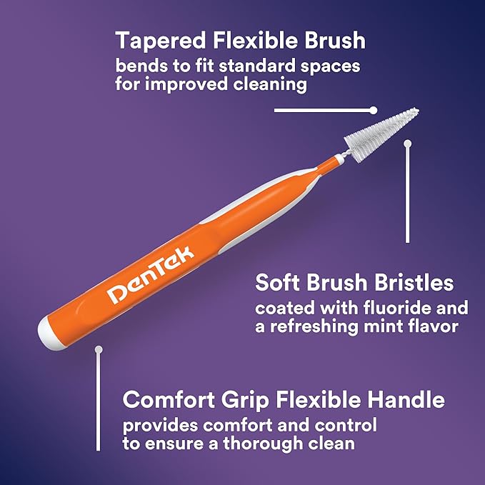 DenTek Easy Brush, Interdental Brushes for Cleaning Between Teeth, Safe for Braces & Dental Work, 16 Count, Pack of 6