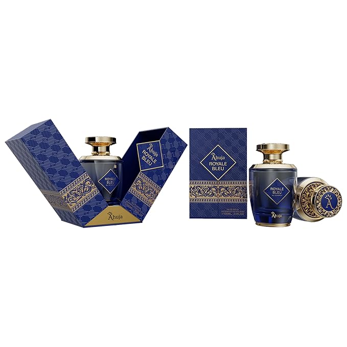 AHUJA Royal Bleu Eau De Parfum for Men 3.4 fl oz – Long Lasting Fresh Citrus, Grapefruit & Ginger Scent w/Deep Woody Notes – Elegant Daily Wear Perfume & Gift