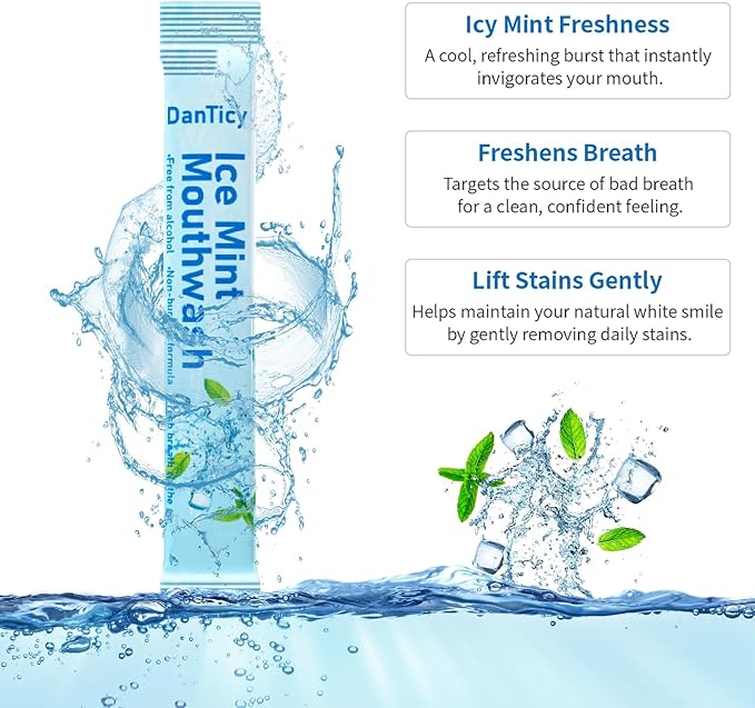 Mouthwash Travel Size, Alcohol-Free Mouthwash, Portable, Fresh Breath, Mini Packets, Ice Mint, 30 Individual Disposable Packets