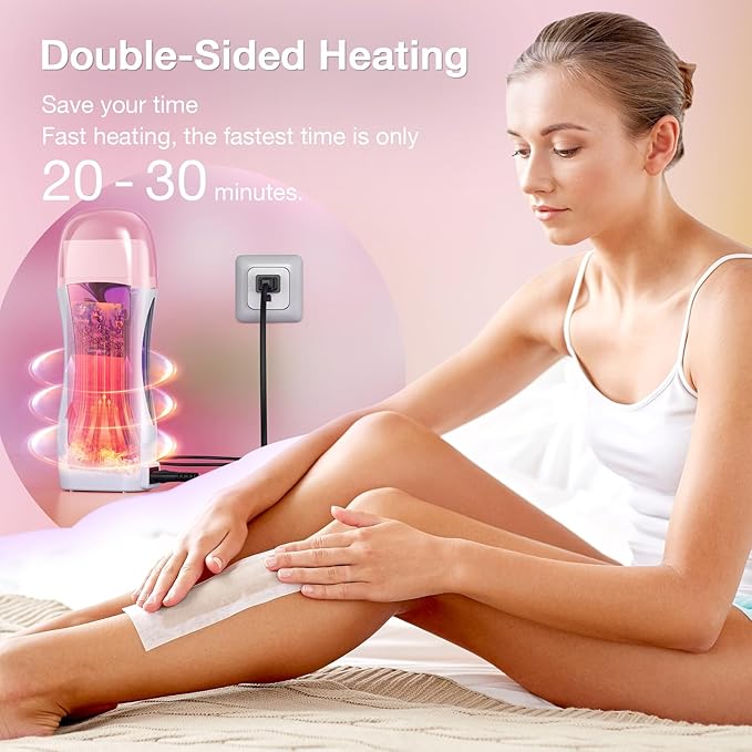 Roll on Wax Kit, Rolling Wax Hair Removal Kit for Women Men, Waxing Kit for Hair Removal, Roller Waxing Kit for All Skin Types, with Lavender and Honey Cartridges and 50 Pcs Strips