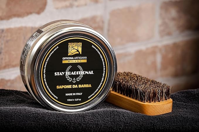 Officina Artigiana Milano Stay Traditional Shaving Soap 150ml – Luxury Italian artisan wet shaving soap with 40% antioxidant oils & shea butter – citrus fragrance – vegan skincare
