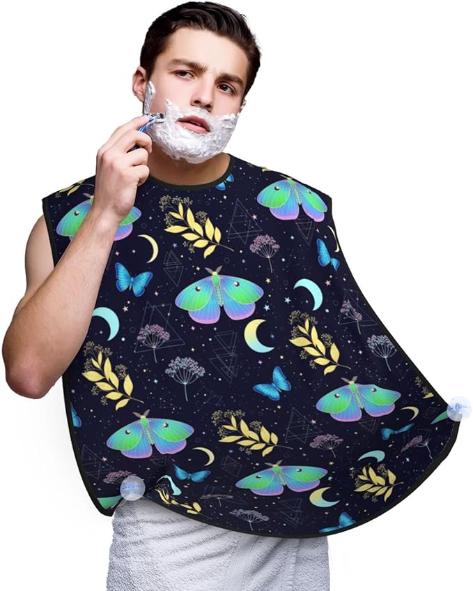 Men's Shaving Accessory Goth Moon Moth Butterfly, Waterproof Beard Apron with Hair Catcher & Suction Cups