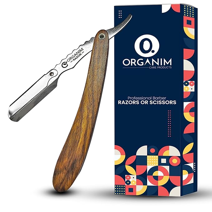ORGANIM -Stainless Steel Barber Shavette with Handcrafted Wooden Handle - Secure Clip-Type Blade Holder for Precise Grooming Professional Straight Razor for Men(Blades Not Included)