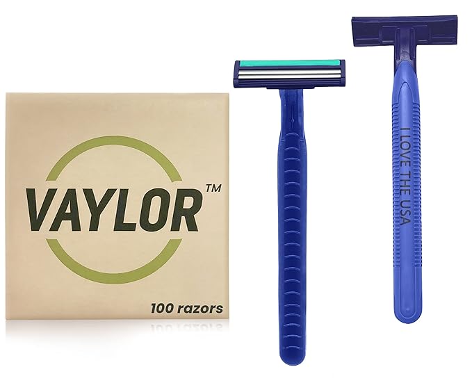 2 Blade Mens Disposable Shaving Razor, Shaving Inspiration - I LOVE THE USA, 100 Count