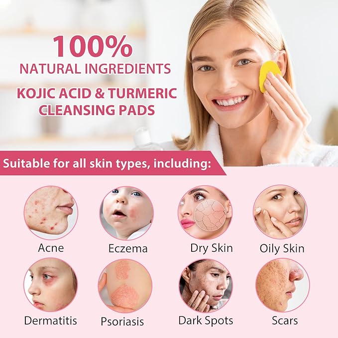 Turmeric Kojic Acid Cleansing Pads, 80 Counts Turmeric Face Scrub Pads, Enriched with Vitamin B5 & C, Daily Skin Care for Men & Women Face Cleansing and Exfoliation