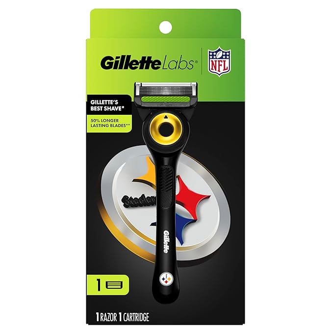Gillette Labs Special NFL Steelers Edition Shaving Razor for Men - 1 Handle, 1 Razor Blade Refill, Perfect for Game Day Grooming, GilletteLabs with Exfoliating Bar