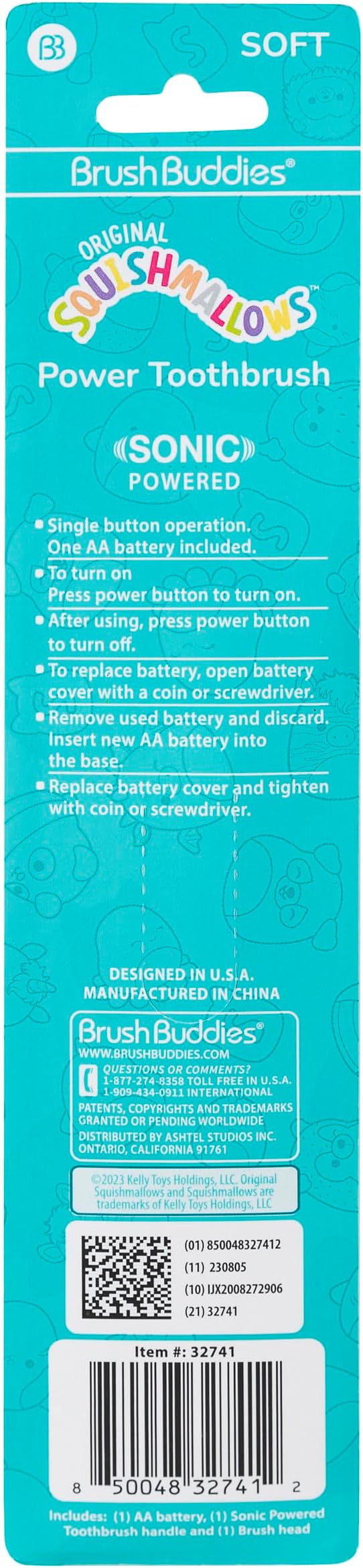 Brush Buddies Squishmallows Sonic Toothbrush, Ultra Soft Bristles, Electric Toothbrush for Adults, Gentle Sonic Cleaning with Cute Character Design, Ideal for Daily Oral Care Routine