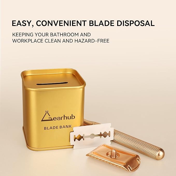 Gearhub Blade Bank Sharps Disposal Container Safely Store Used Safety Razor Blades Large Capacity for Barber Shops & Personal Use Sealed Design Holds 300+ Blades Matte Gold