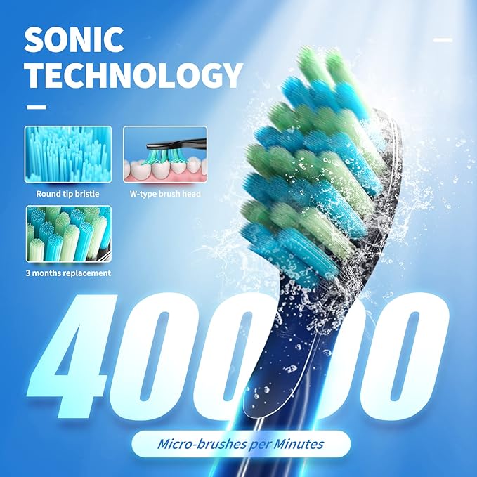 TEETHEORY Electric Toothbrush with Travel Case, Sonic Toothbrush for Adults with 8 Brush Heads for 2-Year Use, 40000 VPM Deep Clean Rechargeable Toothbrushes Last 30 Days with 5 Modes