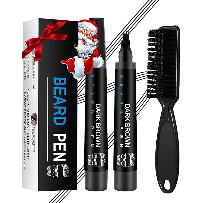 Beard Pencil Filler for Men Black - Beard Pen with Beard Brush, Barber Pencil Long-Lasting & Waterproof Mens Grooming Kits Create Natural Beard Color Gifts for Men, Mens Gifts Ideas (Deep Black)