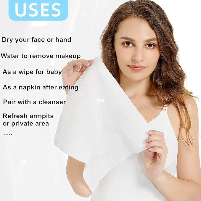 Disposable Face Towels,50 Counts/Box - Soft & Lint-Free Facial Cleansing Wipes for Makeup Removal,Travel & Home Use
