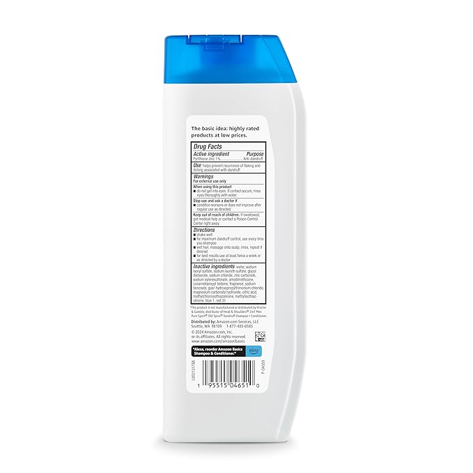 Amazon Basics Anti-Dandruff 2-in-1 Shampoo and Conditioner for Men, Itch and Flake Control, Smooth Spice Scent, pH Balanced, Paraben-Free, Safe for All Hair Types, 12.5 Fl Oz (Previously Solimo)