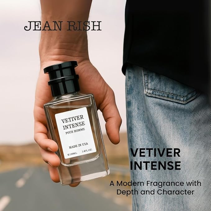 Jean Rish Vetiver Intense Perfume for Men Eau De Parfum, Long-Lasting Luxury Fragrance, Made In USA - Lemon, Mint, Bergamot, Ginger, Sandalwood Scent - 100ml / 3.4 oz
