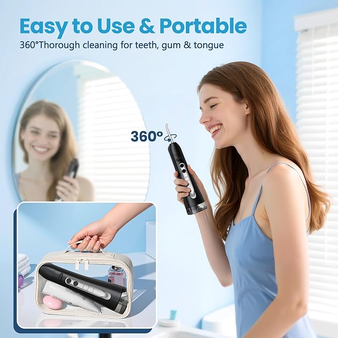 Water Flosser, Water Dental Flosser Pick for Teeth, IPX7 Waterproof Oral Irrigator, 3 Modes 4 Replaceable Jet Tips, Professional Flossing Cleaning Picks for Home Travel Gums, Braces Care (Black)