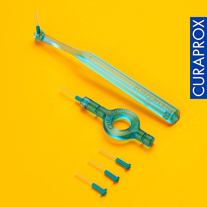 Curaprox CPS 06 Prime Start Interdental Brushes Set, 5 interdental Brushes CPS 06 Prime + 1 Holder UHS 409 + 1 Holder UHS 470, 0.6 mm to 2.2 mm, Turquoise