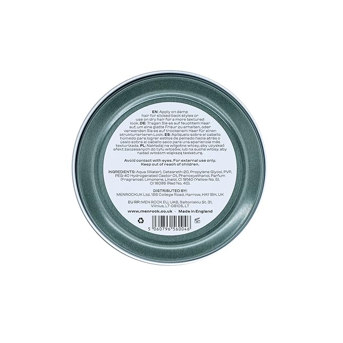 Men Rock Pomade with High Hold and Medium Shine for Slick and Classy Hairstyles, Use on Damp or Dry Hair, Suitable for All Hair Types, 30ml