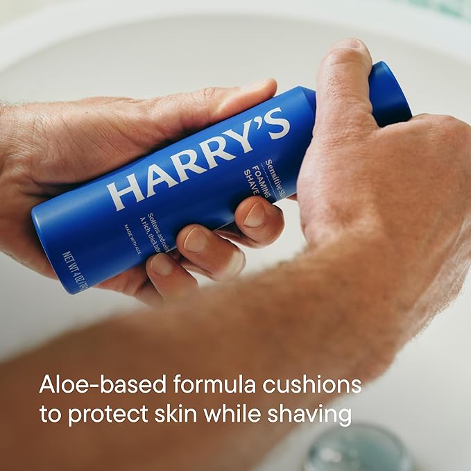 Harry's Original Shaving Kit for Men - Razor Handle, 5 Razor Blade Refills, Foaming Shave Gel, and Travel Blade Cover - Ocean Blue