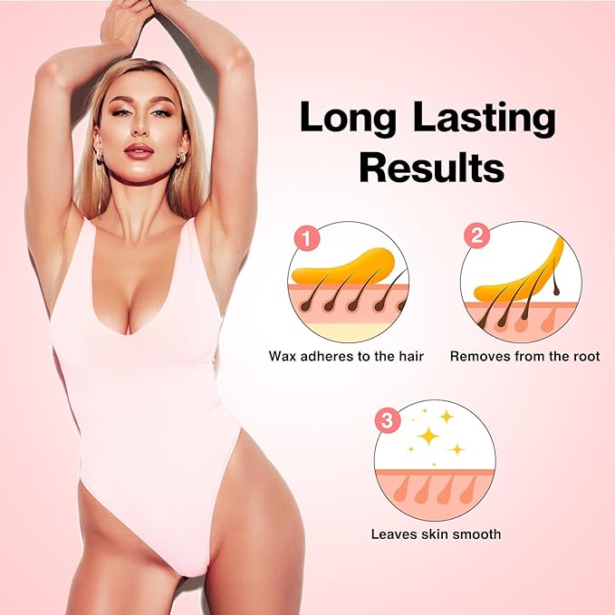 Roll on Wax Kit Professional Soft Wax Roller Depilatory for Coarse & Thick Hair Removal Waxing Roller Cartridge for Women Men at Home Rose