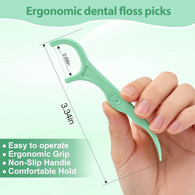 Floss Picks - 200 Count Wear Resistant Dental Floss Picks BPA Free Durable Dental Floss Ergonomic Design 2 in 1 Tooth Picks Flossers for Teeth Cleaning 2 Pack Green