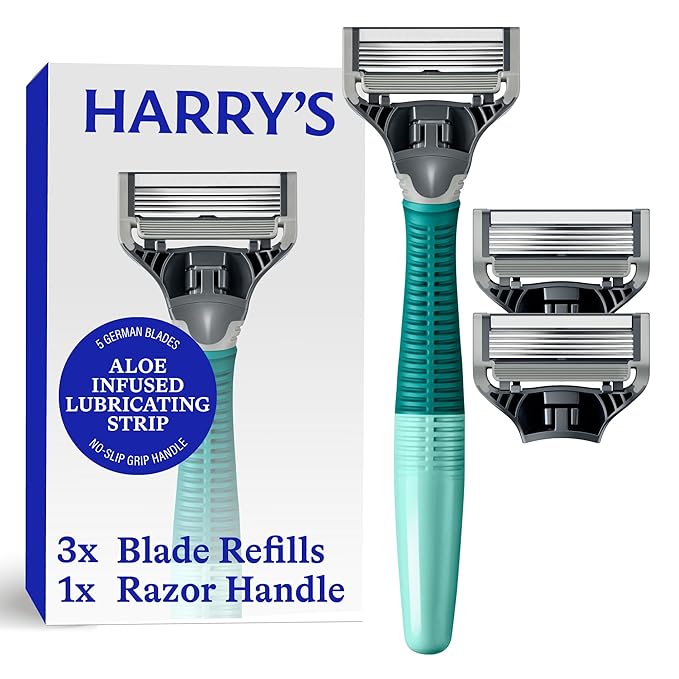Harry's Original Shaving Kit for Men - Razor Handle and 3 Razor Blade Refill Cartridges - German Engineered - Sage