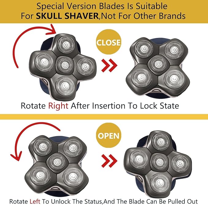 New Upgrade Head Shaver Replacement Heads for Skull Shaver Pitbull Platinum Pro Butterfly Kiss, and Palm Hypo-Allergenic Electric Razor