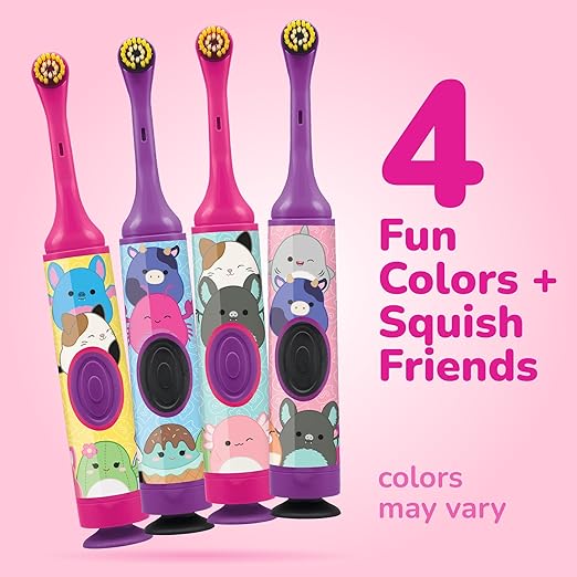 GUM Squishmallows Kids Battery Power Toothbrush, Soft Bristles, with Suction Cup Base, Batteries Included, 1 Count (Pack of 2)