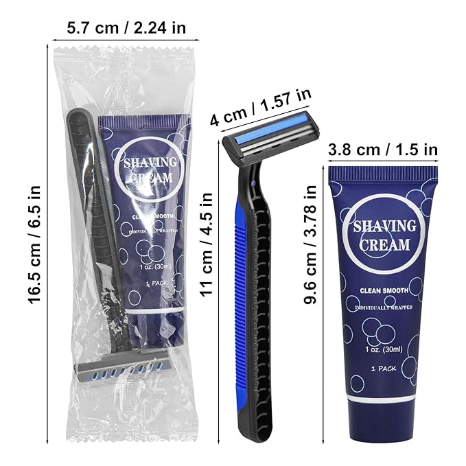 Shaving Razor Set, Disposable Individually Wrapped Manual Twin Blade Razors in Bulk Smooth Shaving Razors with Mini Shaving Cream Toiletries for Hotel Charity Camping Travel Homeless 1oz (Pack of 30)
