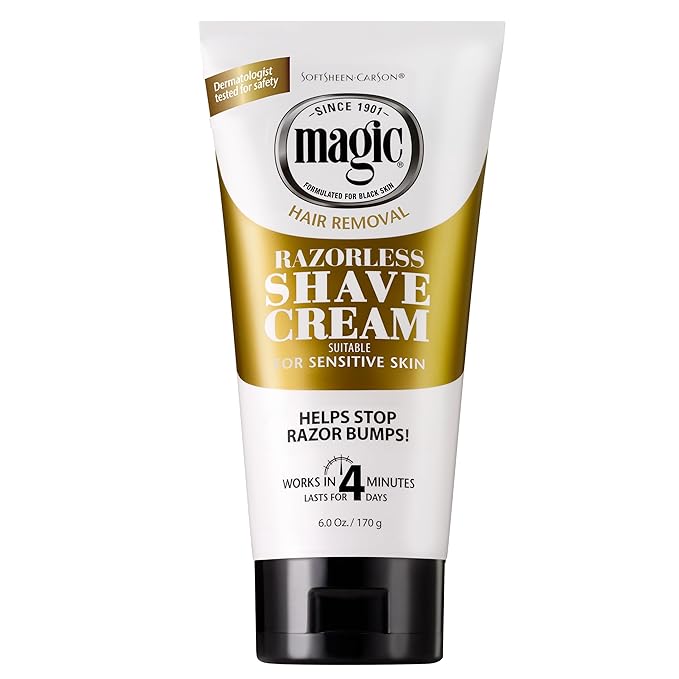 SoftSheen-Carson Magic Razorless Shaving Cream, Depilatory Hair Removal Cream, Works in 4 Minutes for Coarse, Curly Hair, 6 Oz