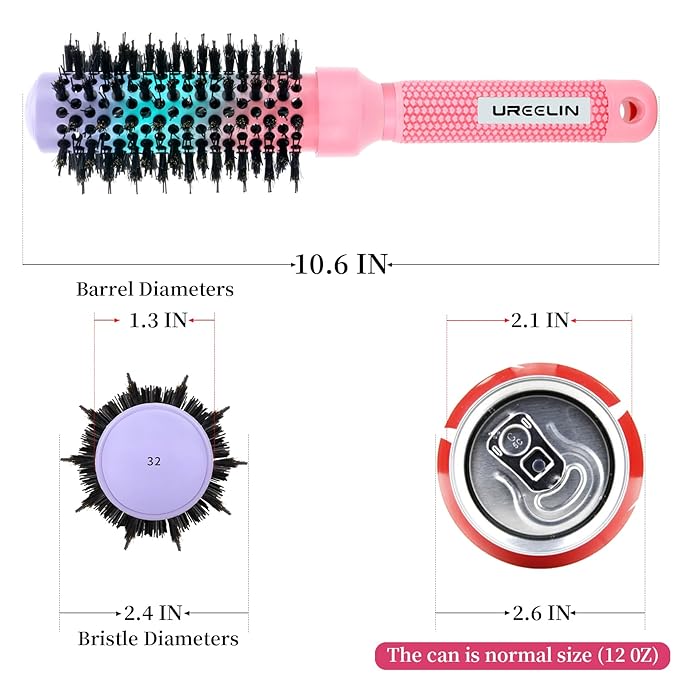 Round Brush for Blow Out - 1.3 Inch Small Nano Thermal Ceramic & Ionic with Boar Bristles - Salon Blow Drying Hair Brush for Drying,Volumizing, Curling, Shine & Smooth Styling