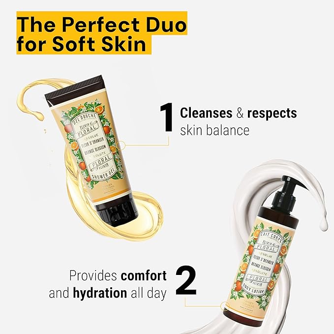 Panier des Sens - Duo Orange Blossom Moisturizing Body Wash for Women & Men - Gentle Shower Gel with 95% Natural Ingredients for Normal, Sensitive Skin - Body Care Made in France, SLS Free -2x6.8 Floz
