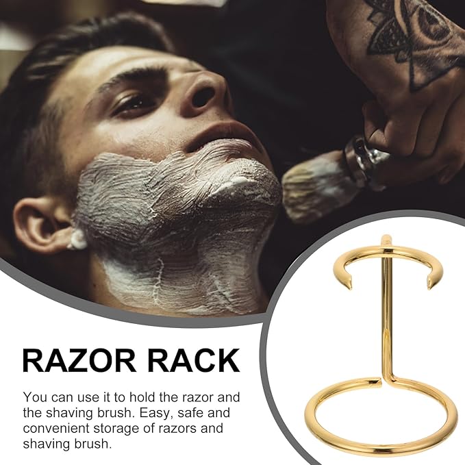 Shaving Razor and Brush Stand Metal Storage Rack Gold Razor Holder Shaving Brush Organizer for Men Bathroom Countertop