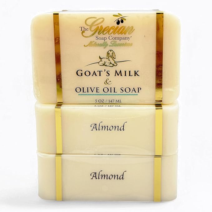The Grecian Soap Company Goat Milk & Olive Oil Bar 3-Pack – Almond Scent, Natural Moisturizing Soap Bars, Made in USA
