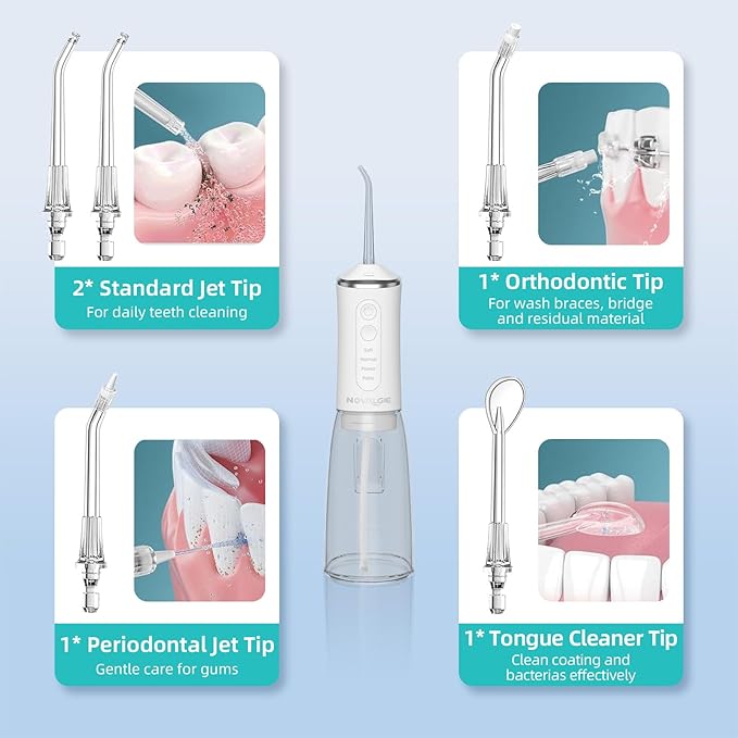 Water Flossers for Teeth: 360ML Larger Tank 4 Mode IPX7 Waterproof Cordless Oral Irrigator, 5 Jet Tips Rechargeable Dental Flosser for Brace, Implants & Sensitive Gums, Home&Travel Use