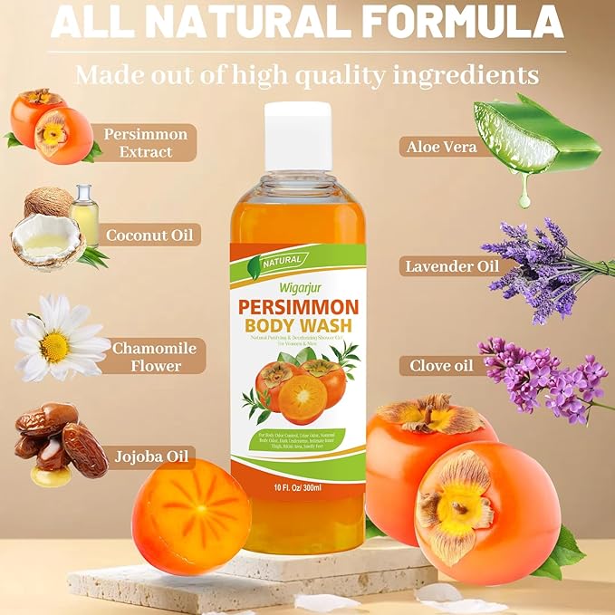 Persimmon Body Wash for Strong Body Odor, Nonenal Eliminator Purifying & Deodorizing with Natural Persimmon & Green Tea Extracts