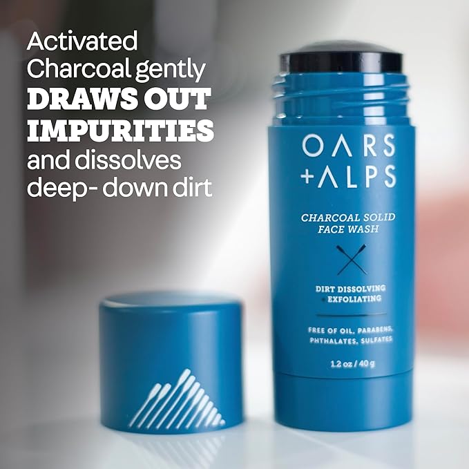 Oars + Alps Face Wash with Activated Charcoal, Exfoliating Facial Cleanser, Cleansing, Refreshing, TSA Friendly, 1.4 Oz, 2PK
