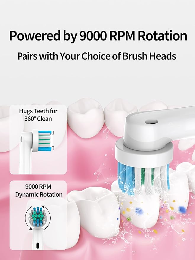 Rotating Electric Toothbrush for Adults with 4 Modes, Round Head and USB Charging Base - for Sensitive Gums, IPX7 Waterproof (Black)