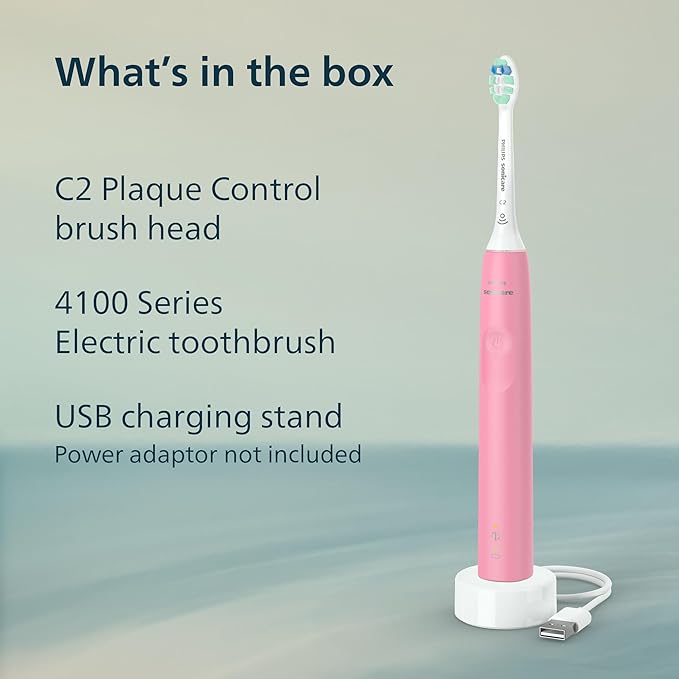 Philips Sonicare 4100 Series Electric Toothbrush - Sonic Toothbrush with Advanced Sonic Technology, Pressure Sensor, Two Intensity Settings, Smartimer & Quadpacer, Deep Pink, Model HX3681/26