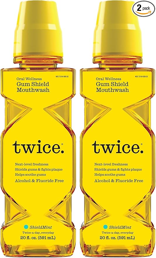 Twice Gum Shield Antigingivitis Mouthwash with 0.05% CPC – Alcohol & Fluoride-Free Oral Rinse to Help Prevent Gingivitis & Control Plaque, Shield Mint, 20 Fl Oz (Pack of 2)