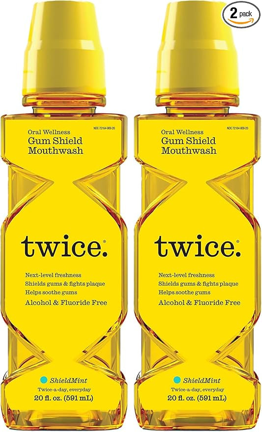 Twice Gum Shield Antigingivitis Mouthwash with 0.05% CPC – Alcohol & Fluoride-Free Oral Rinse to Help Prevent Gingivitis & Control Plaque, Shield Mint, 20 Fl Oz (Pack of 2)