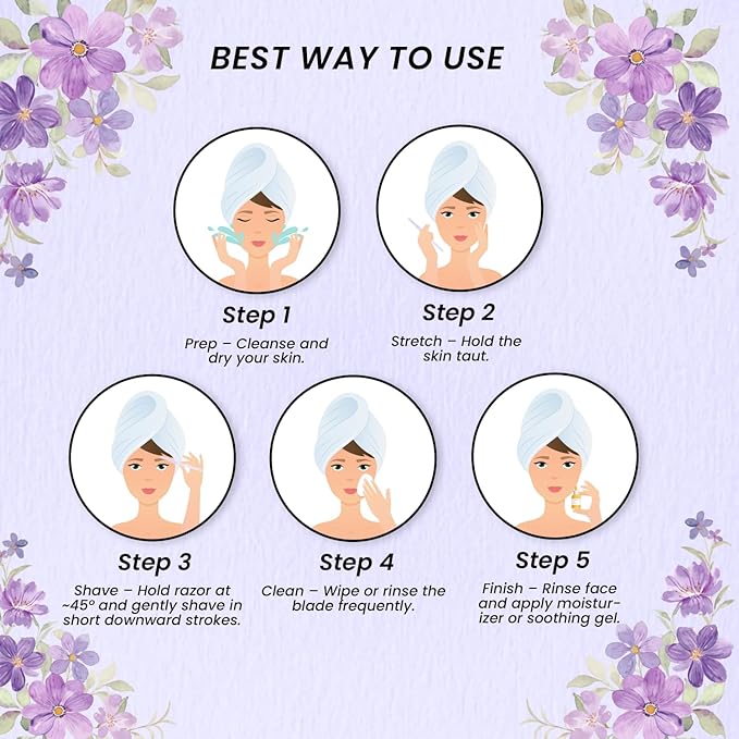 Double-Ended Face Razor for Women – Eyebrow & Dermaplaning Tool | 6 Pack = 12 Blades Stainless Steel | Peach Fuzz Remover & Exfoliator for Smooth, Glowing Skin